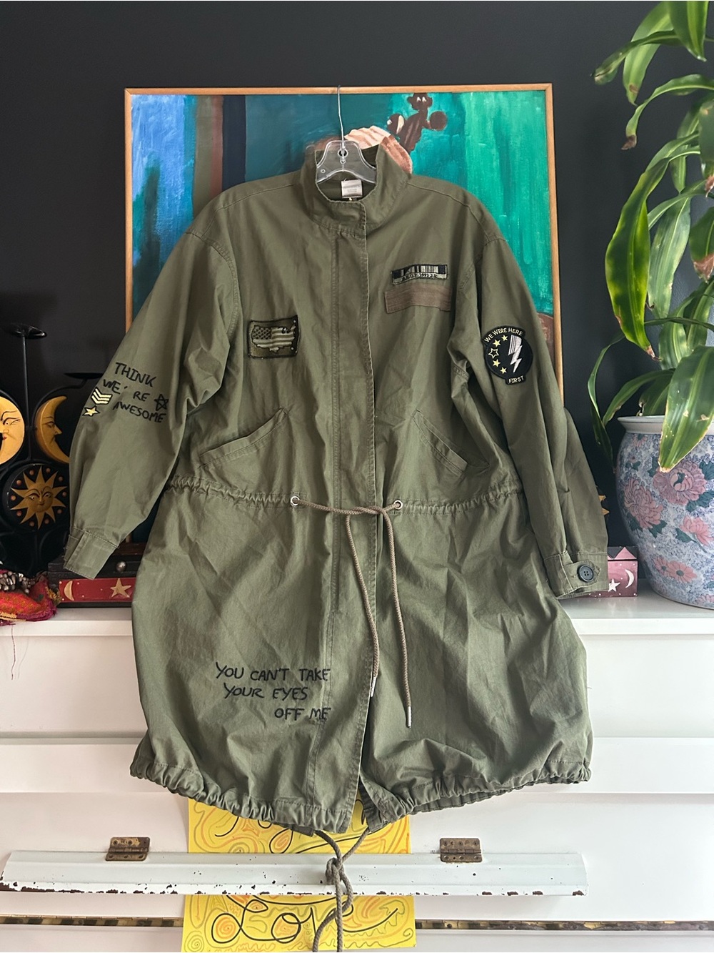 Twik Simons Olive Green Patch Utility Parka Jacket Size Small